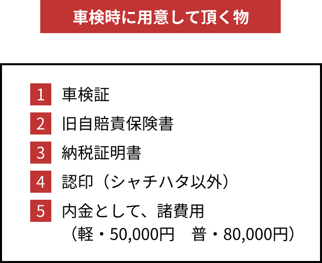 車検時にご用意して頂く物