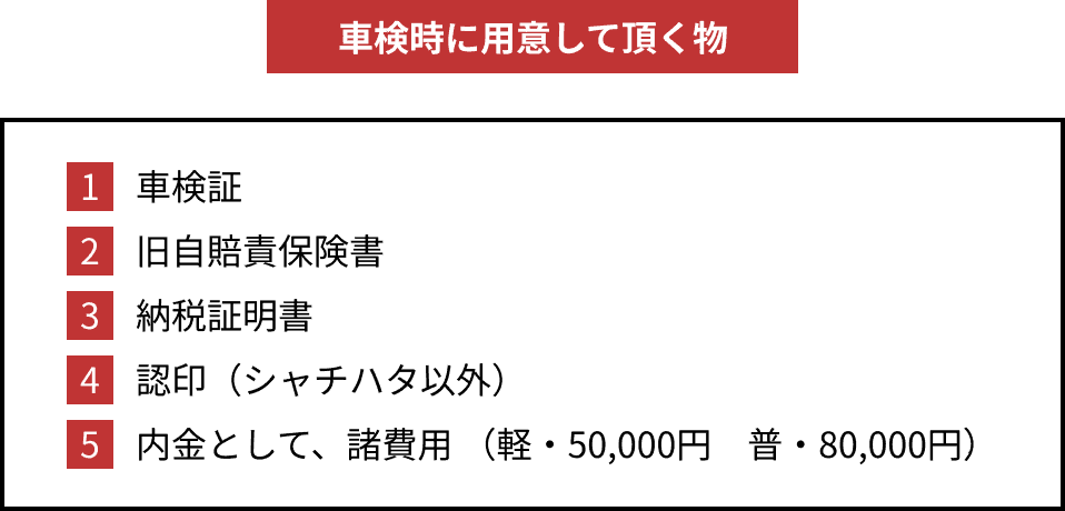 車検時にご用意して頂く物